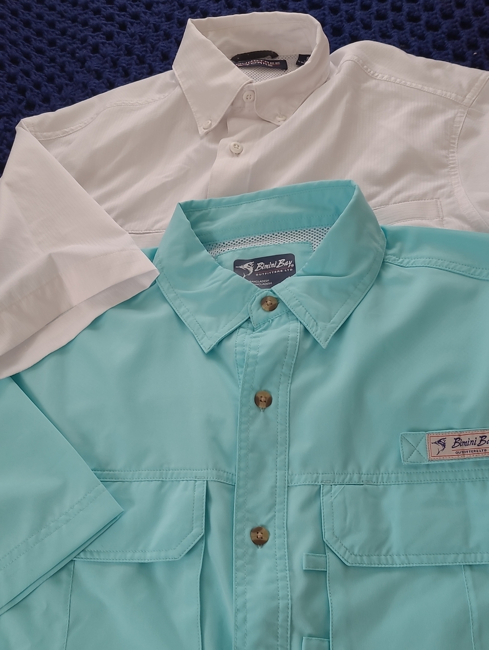 Roundtree & Yorke White and Aqua Button-Front Mens Shirt Set Of Two S M